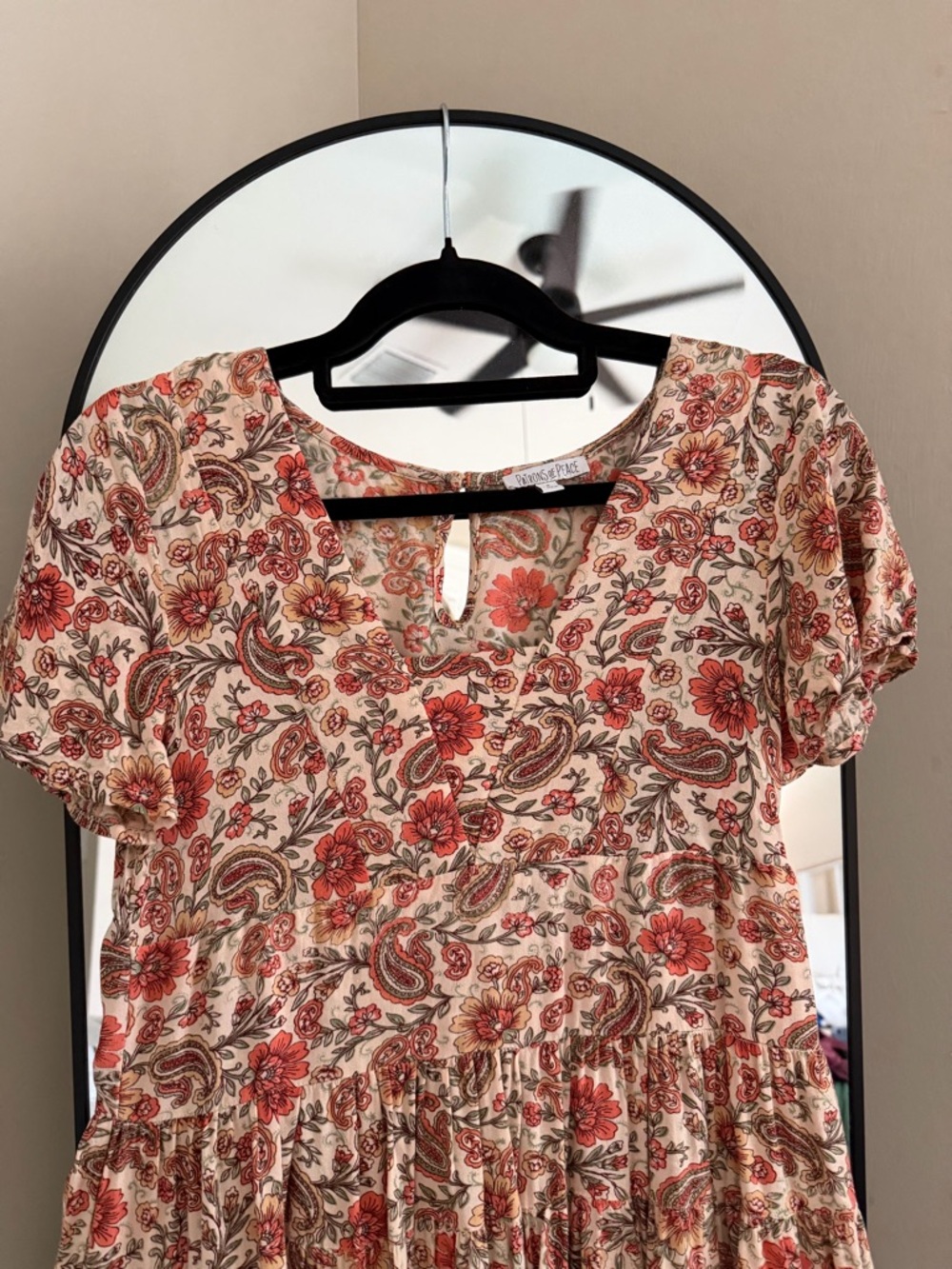 Patrons of Peace Floral Paisley Tiered Mini Dress - Cream & Coral - Picture 2 of 5